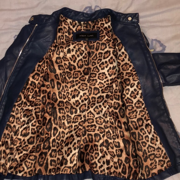 Navy blue real leather jacket - Picture 2 of 2